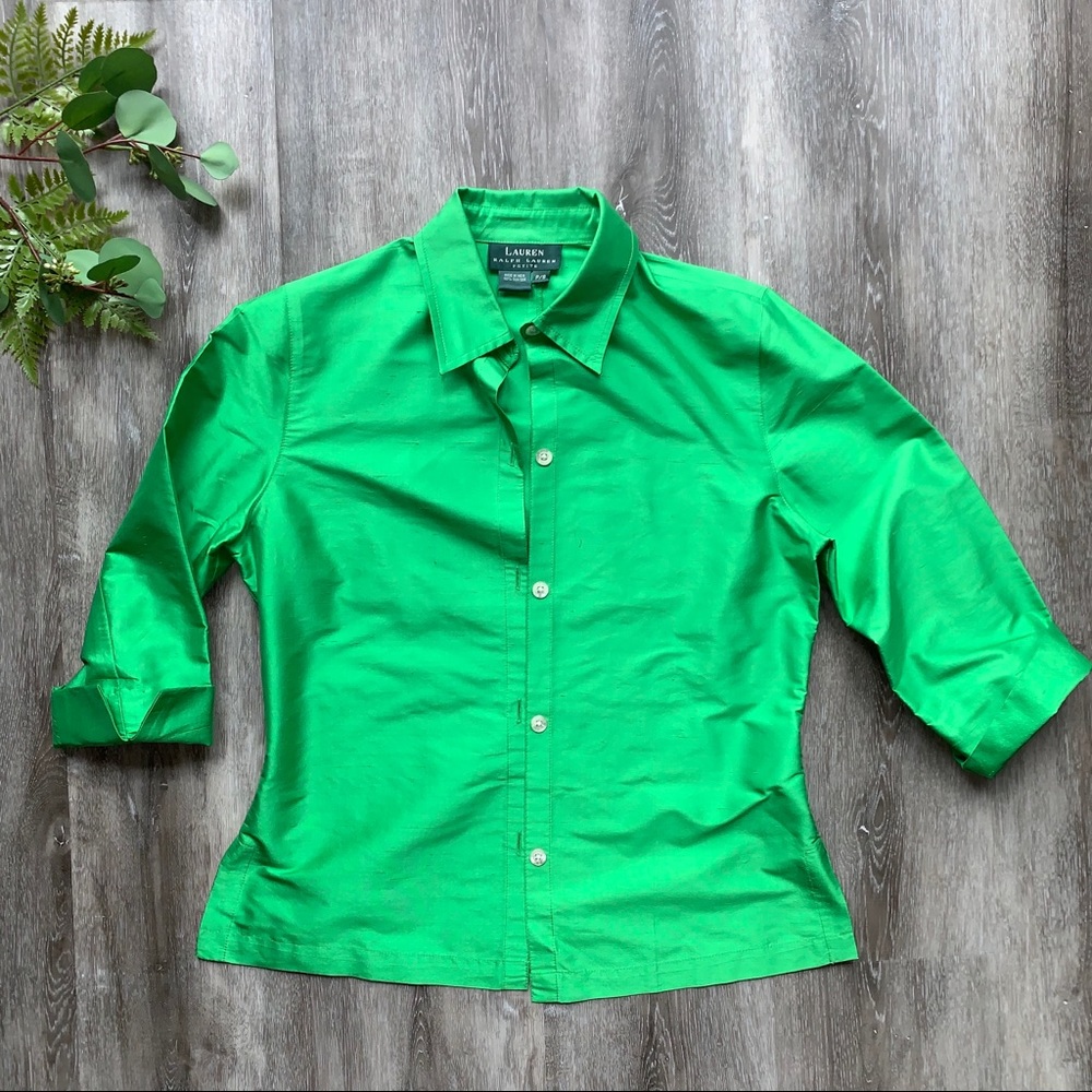 Lauren by Ralph Lauren Shiny Green 100% Silk Top